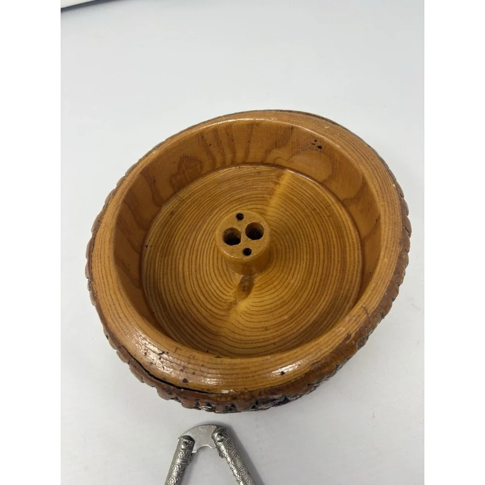 Vintage Nut Bowl Rustic Edge Tree Bark Set with 1 Nutcracker